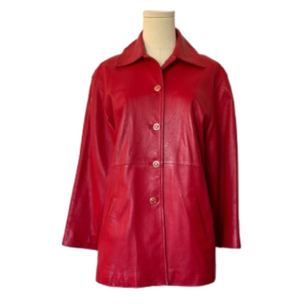 St John Sport by Marie Gray Classic Vintage Red Leather Jacket size Petite